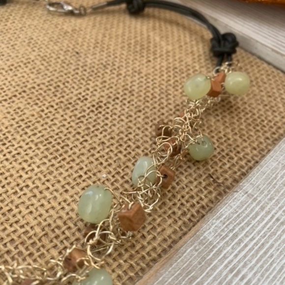 Leather and Lace, Jade and Italian Onyx Necklace - Picture 2 of 6